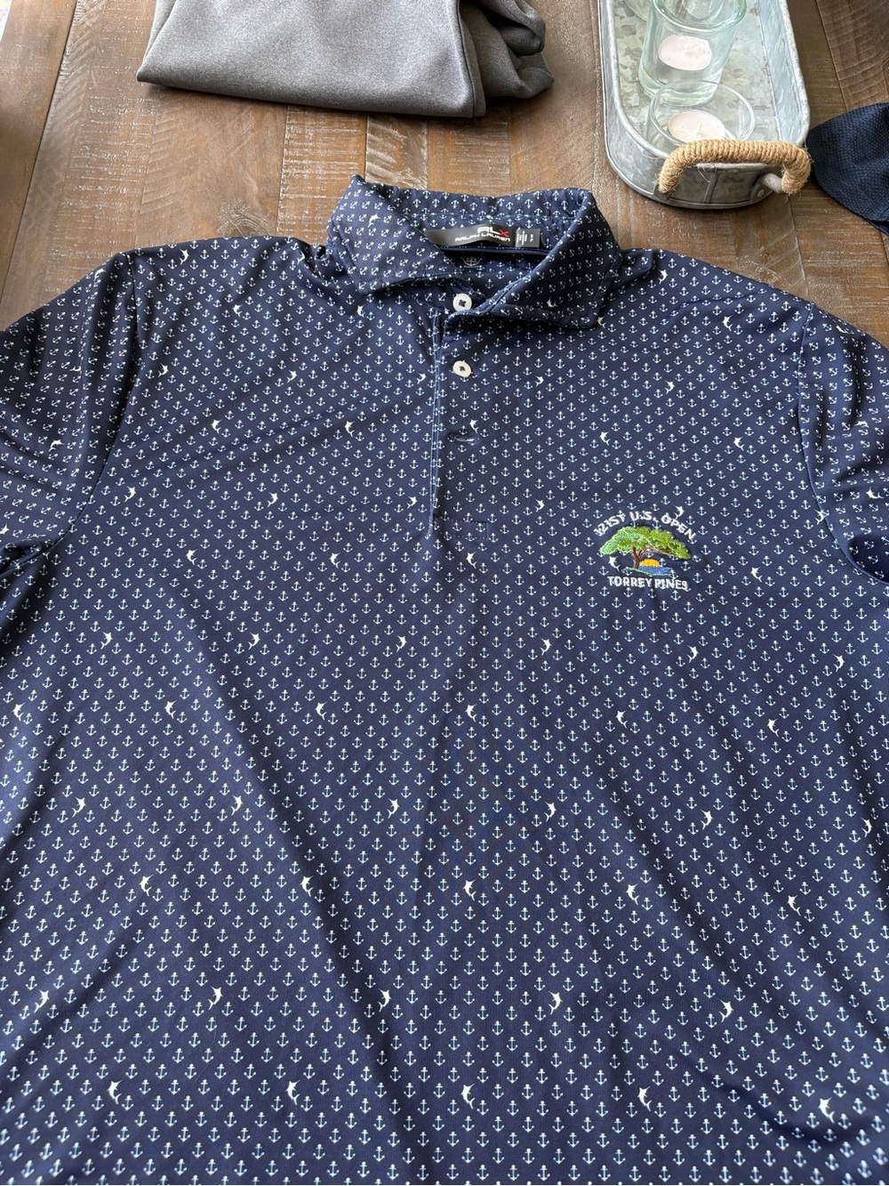 RLX Ralph Lauren Navy Anchor-Print Polo with Torrey Pines Embroidery